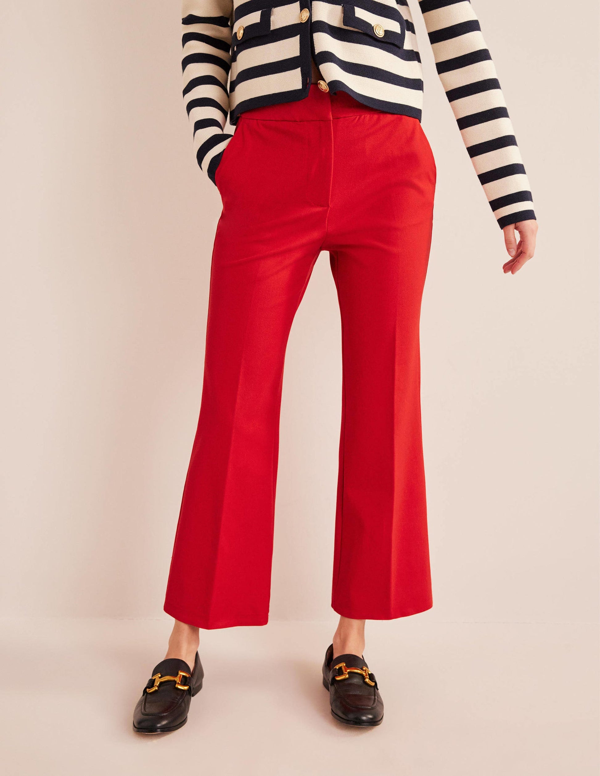 Bi-Stretch Crop Flare Trousers-Pillarbox Red-4