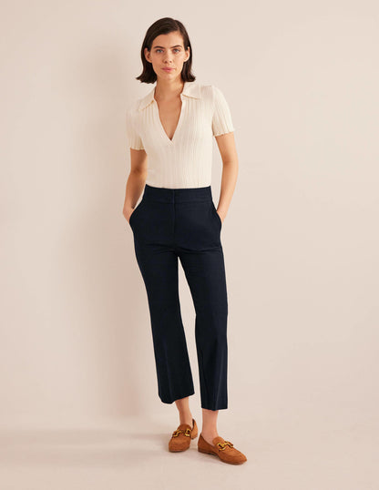 Bi-Stretch Crop Flare Trousers-Navy