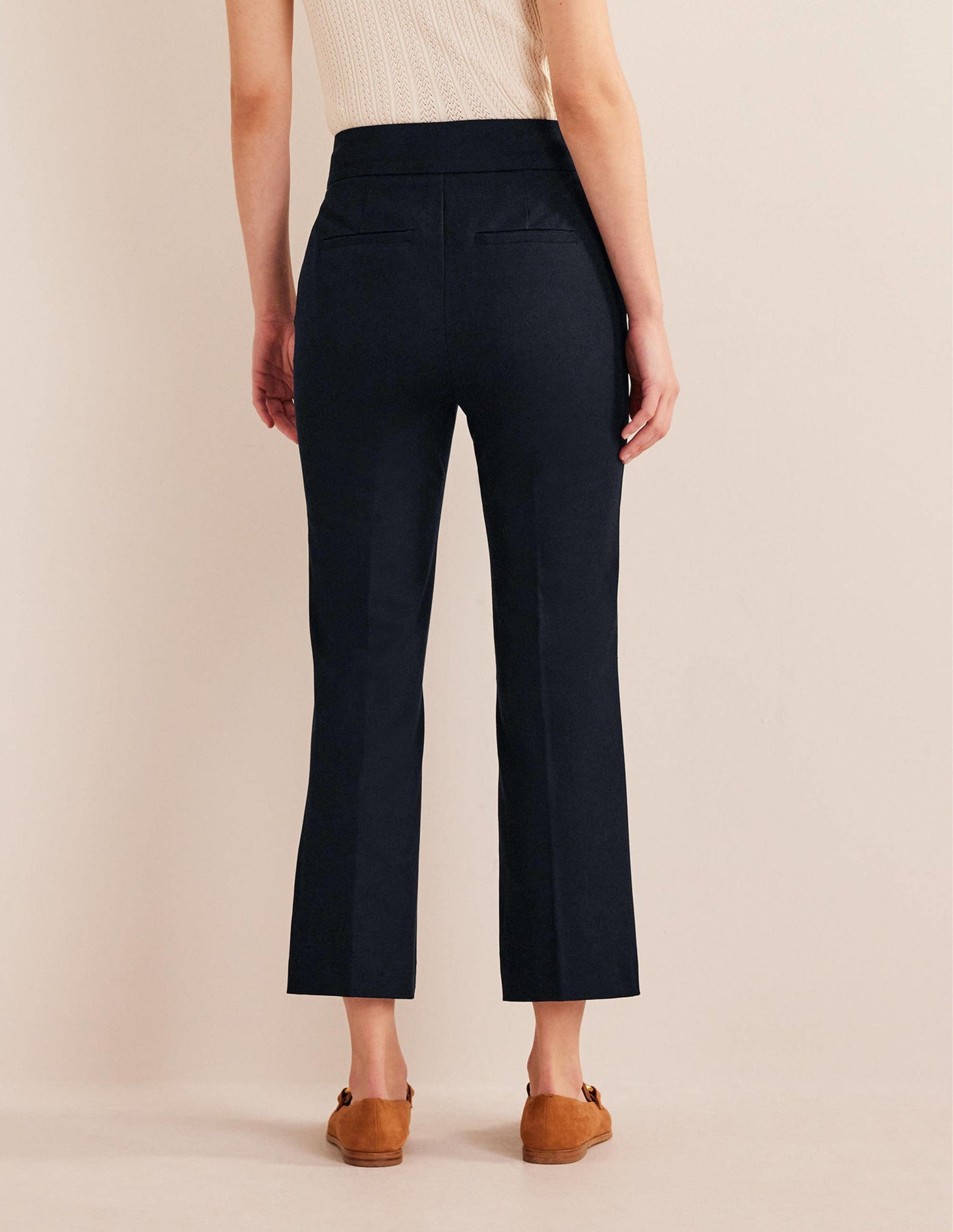 Bi-Stretch Crop Flare Trousers-Navy