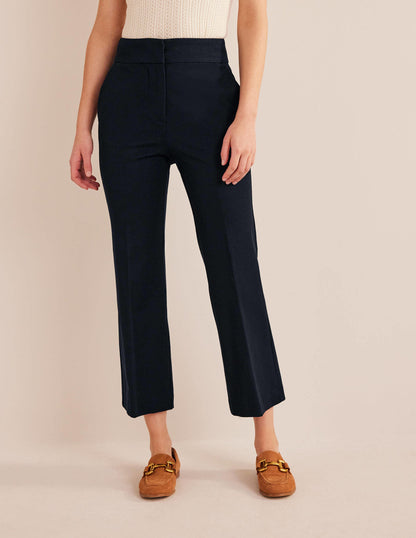 Bi-Stretch Crop Flare Trousers-Navy