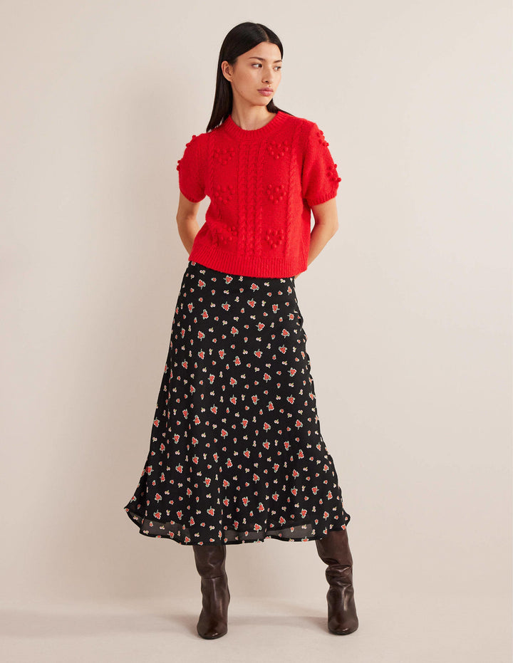 Cecelia Midi Skirt-Black, Rose Pop