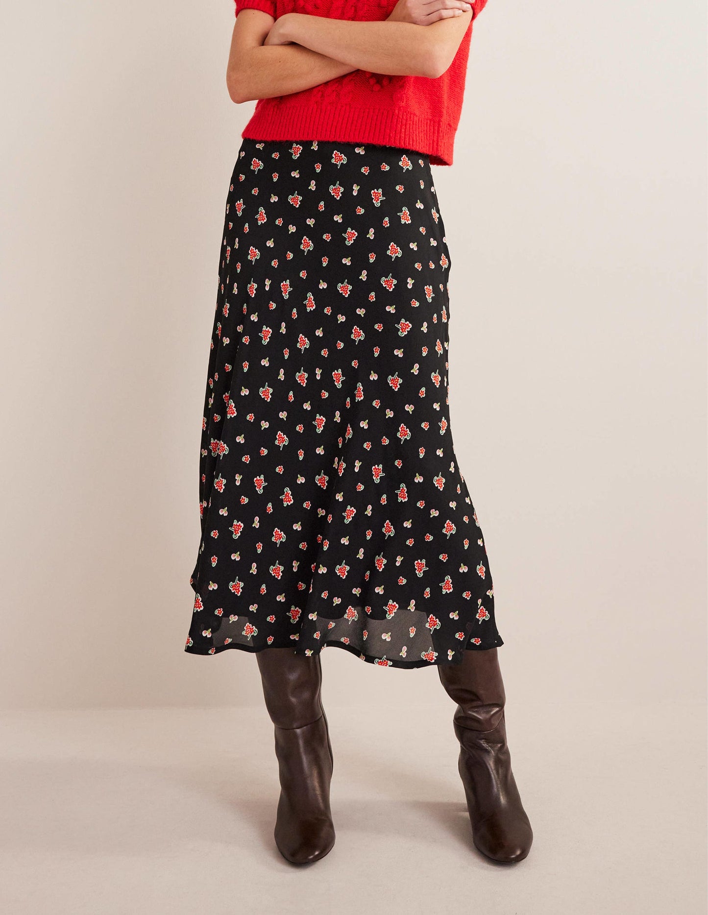 Cecelia Midi Skirt-Black, Rose Pop