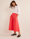 Taffeta Pull-on Midi Skirt-Coral