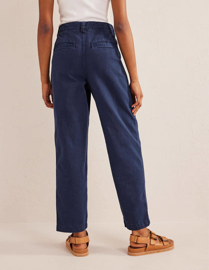 Casual Tapered Cotton Trousers-Night Blue-3