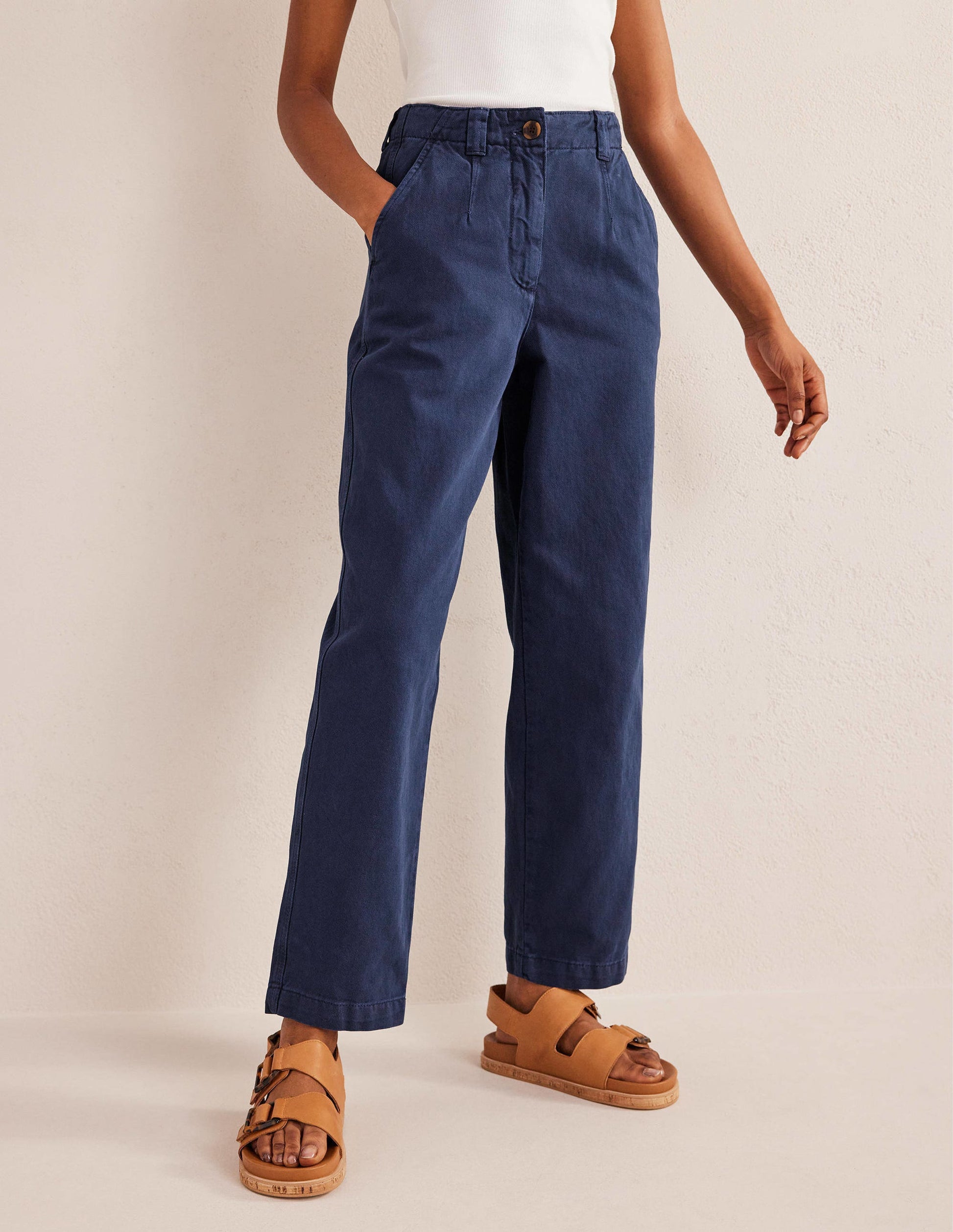 Casual Tapered Cotton Trousers-Night Blue-4