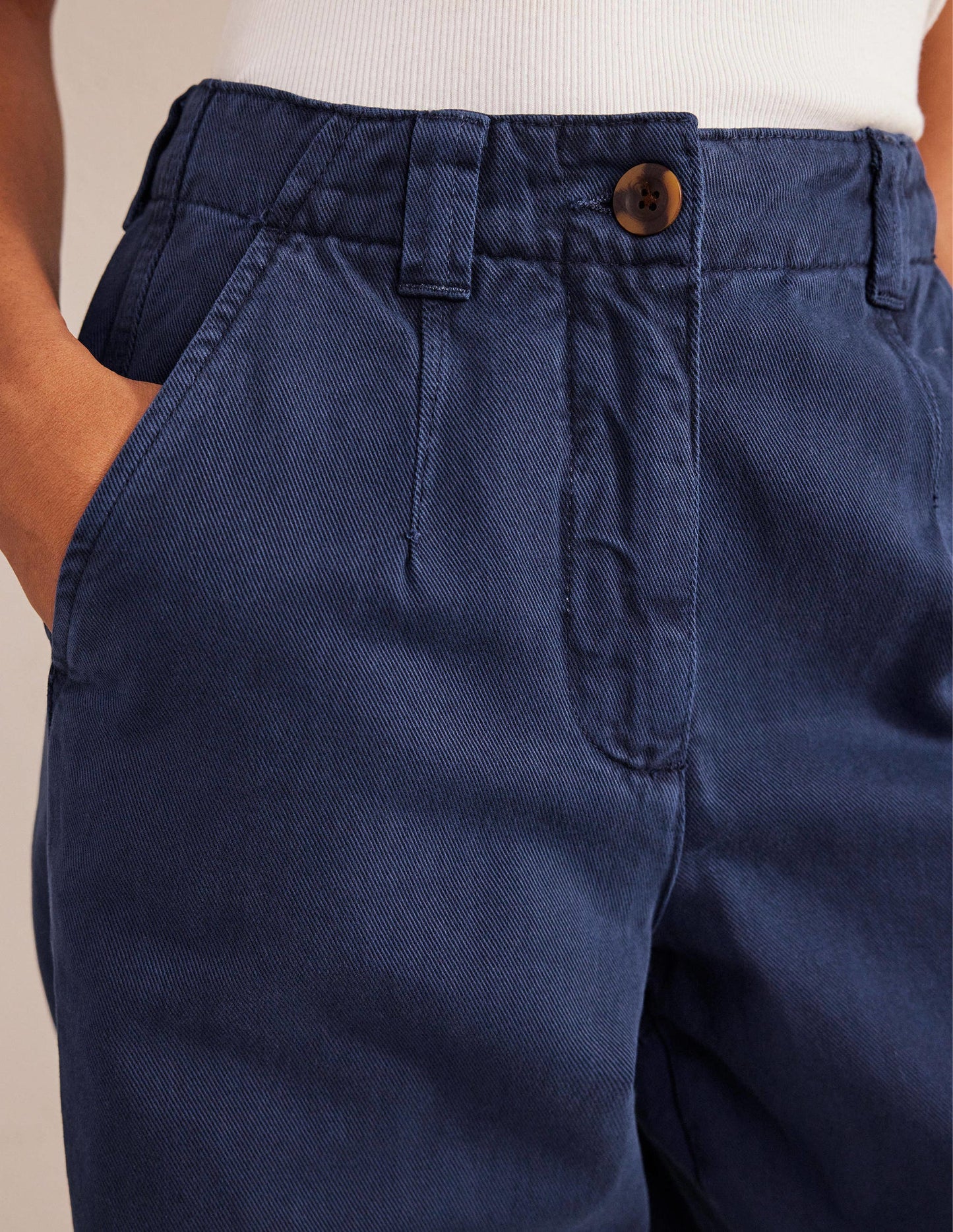 Casual Tapered Cotton Trousers-Night Blue