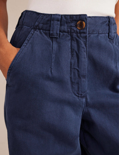 Casual Tapered Cotton Trousers-Night Blue-5