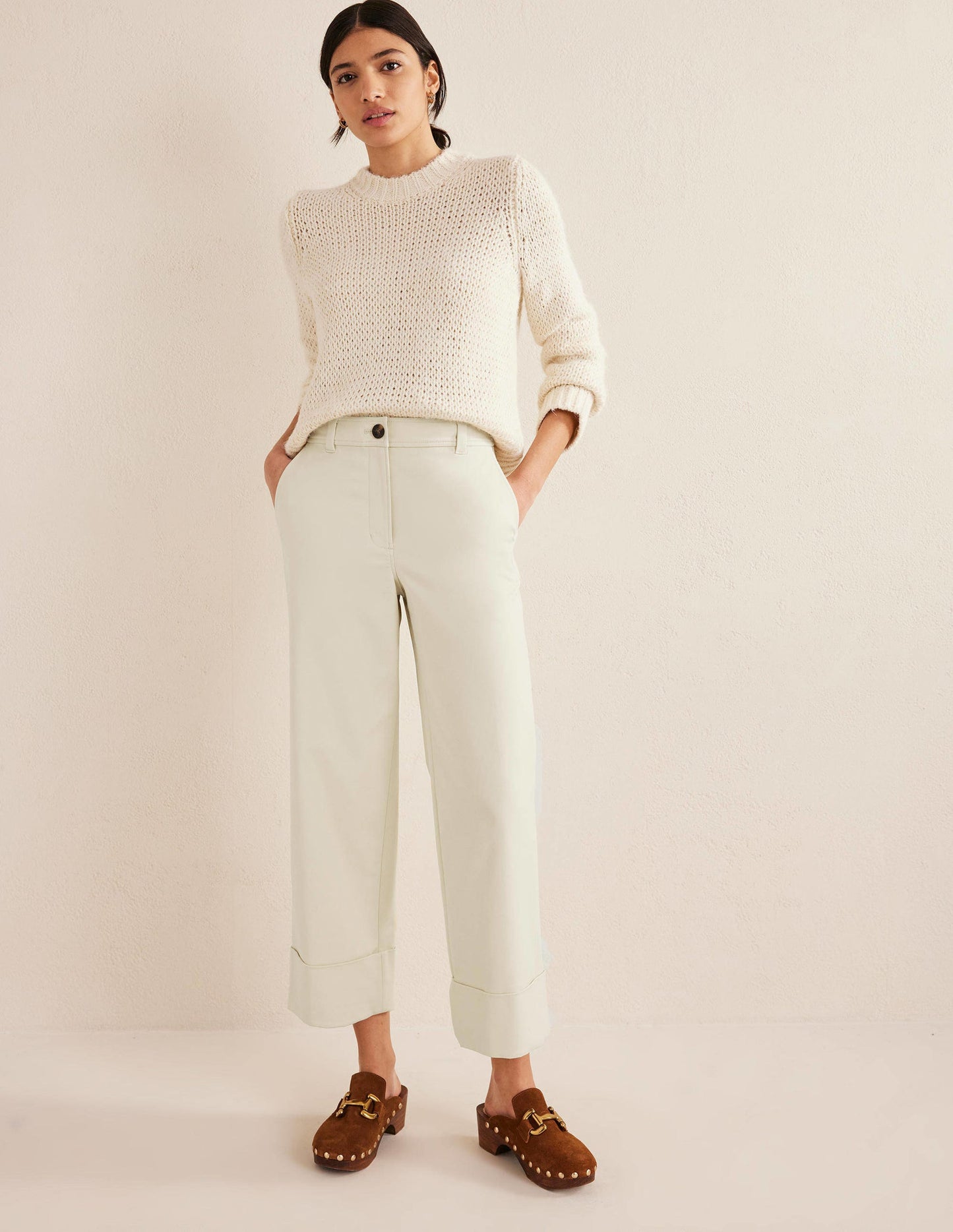 Tailored Turn Up Trousers-Pistachio Shell