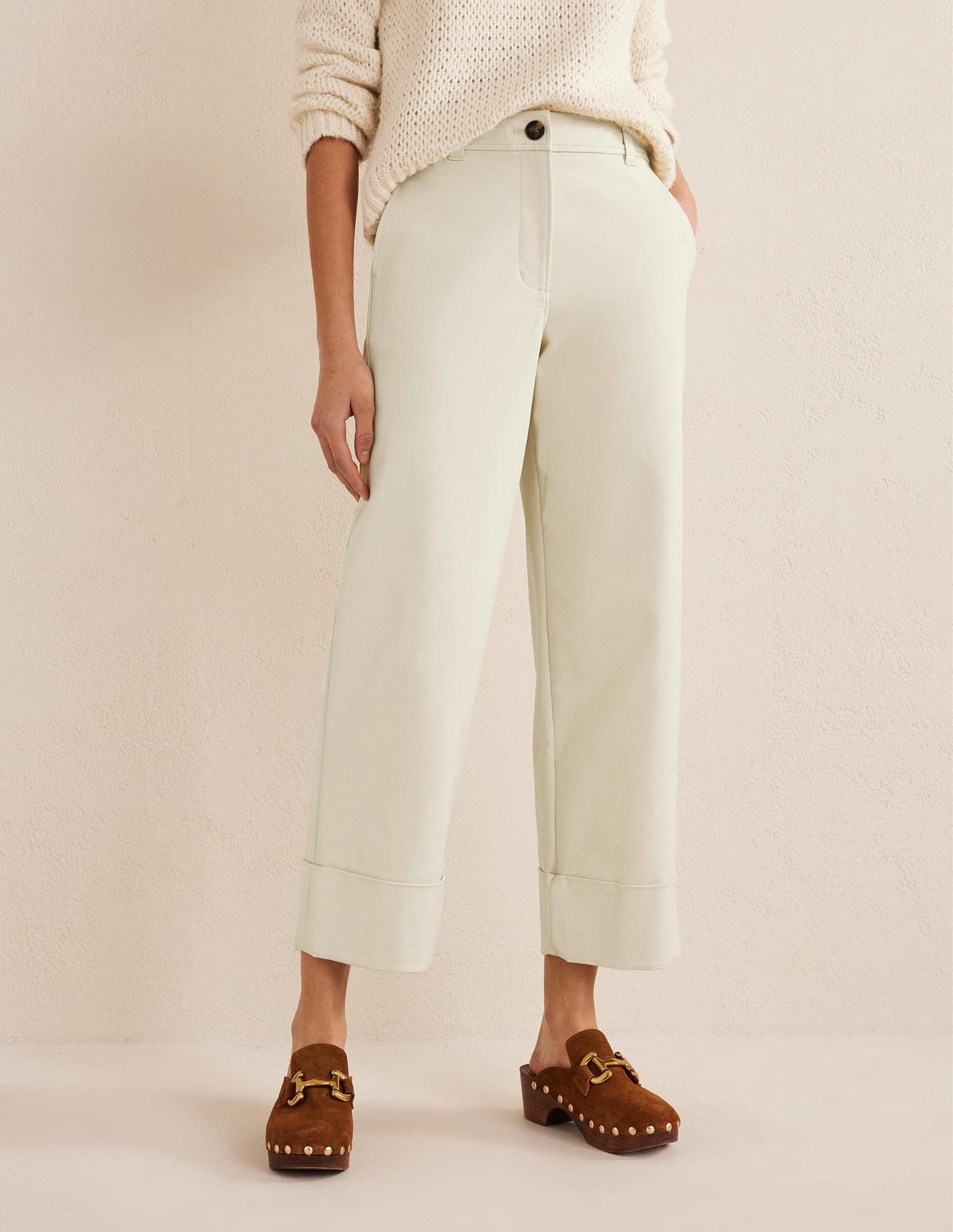 Tailored Turn Up Trousers-Pistachio Shell