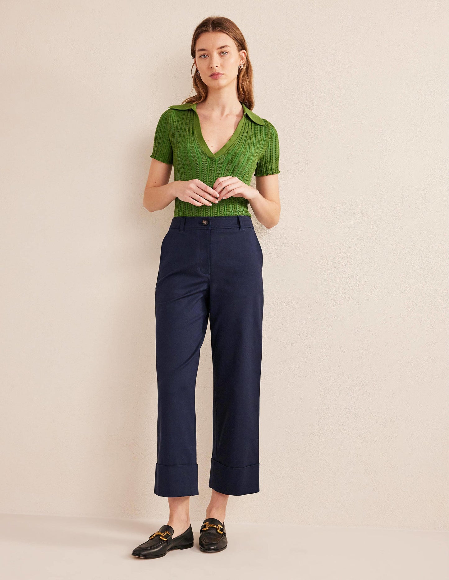 Tailored Turn Up Trousers-Navy