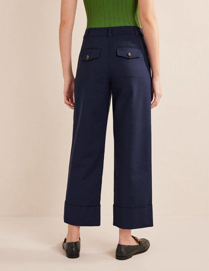 Tailored Turn Up Trousers-Navy-3