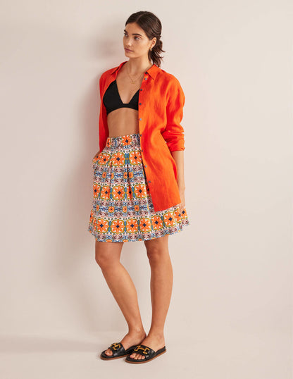 Pleated Cotton Skirt-Multi, Tapestry Stripe-1