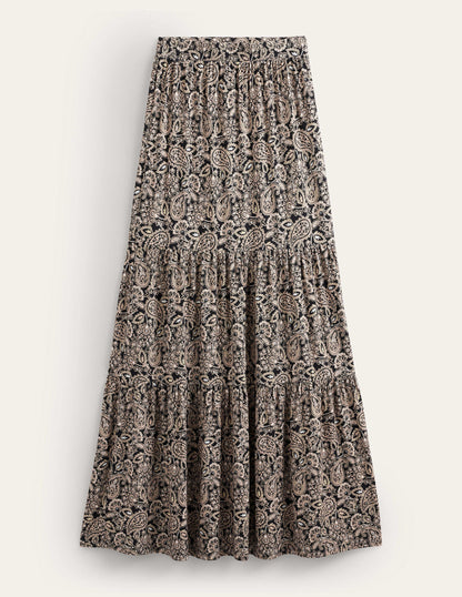 Jersey Maxi Skirt-Black, Paisley Terrace-6