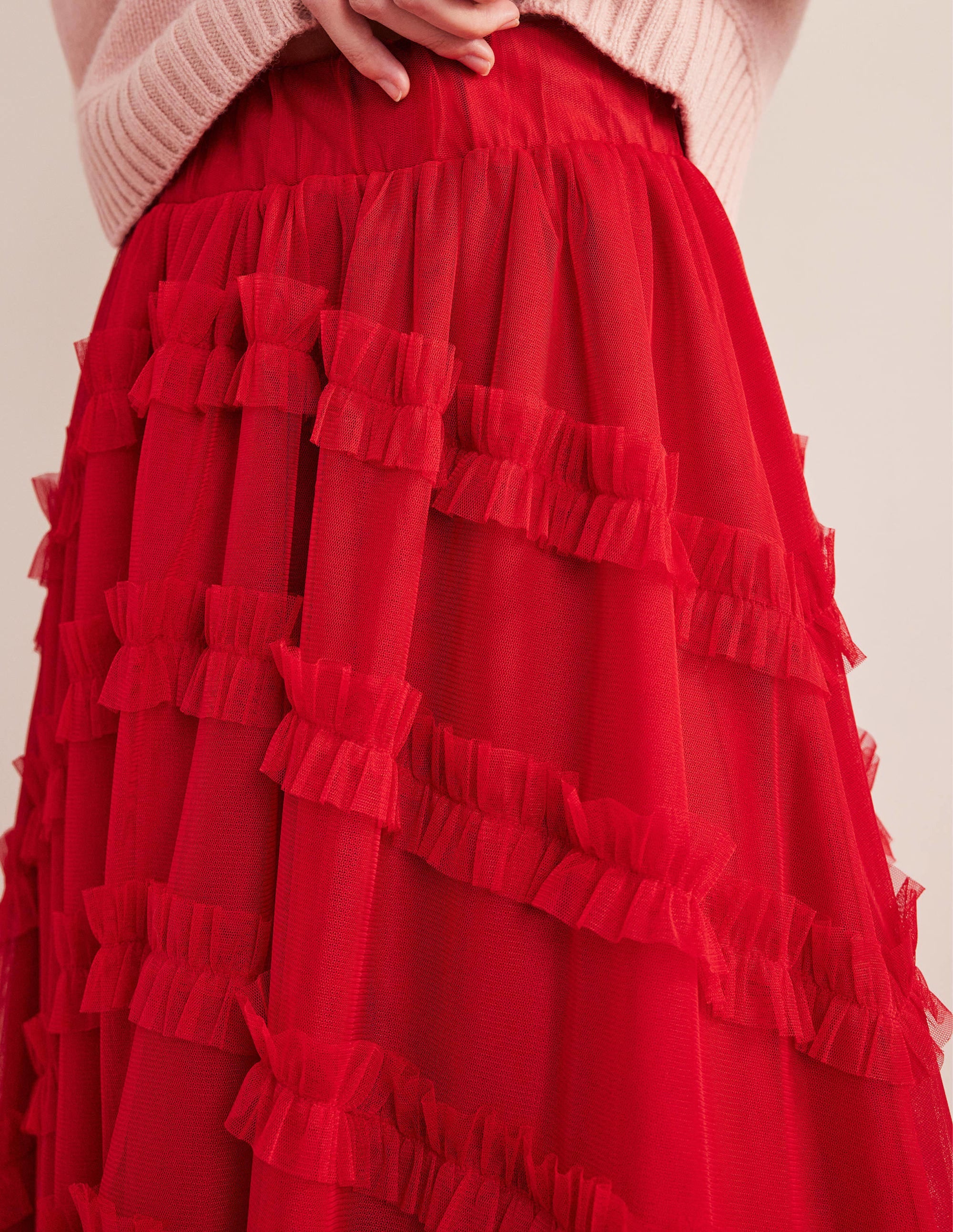 Tulle Occasion Midi Skirt-Dark Rose - Image 2
