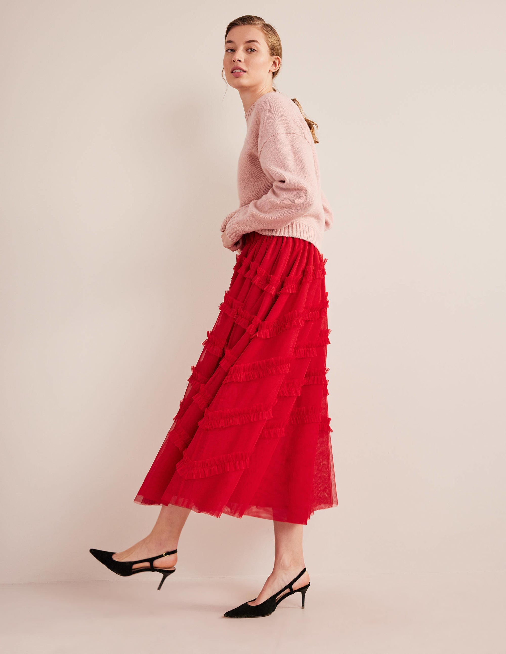 Tulle Occasion Midi Skirt-Dark Rose - Image 5