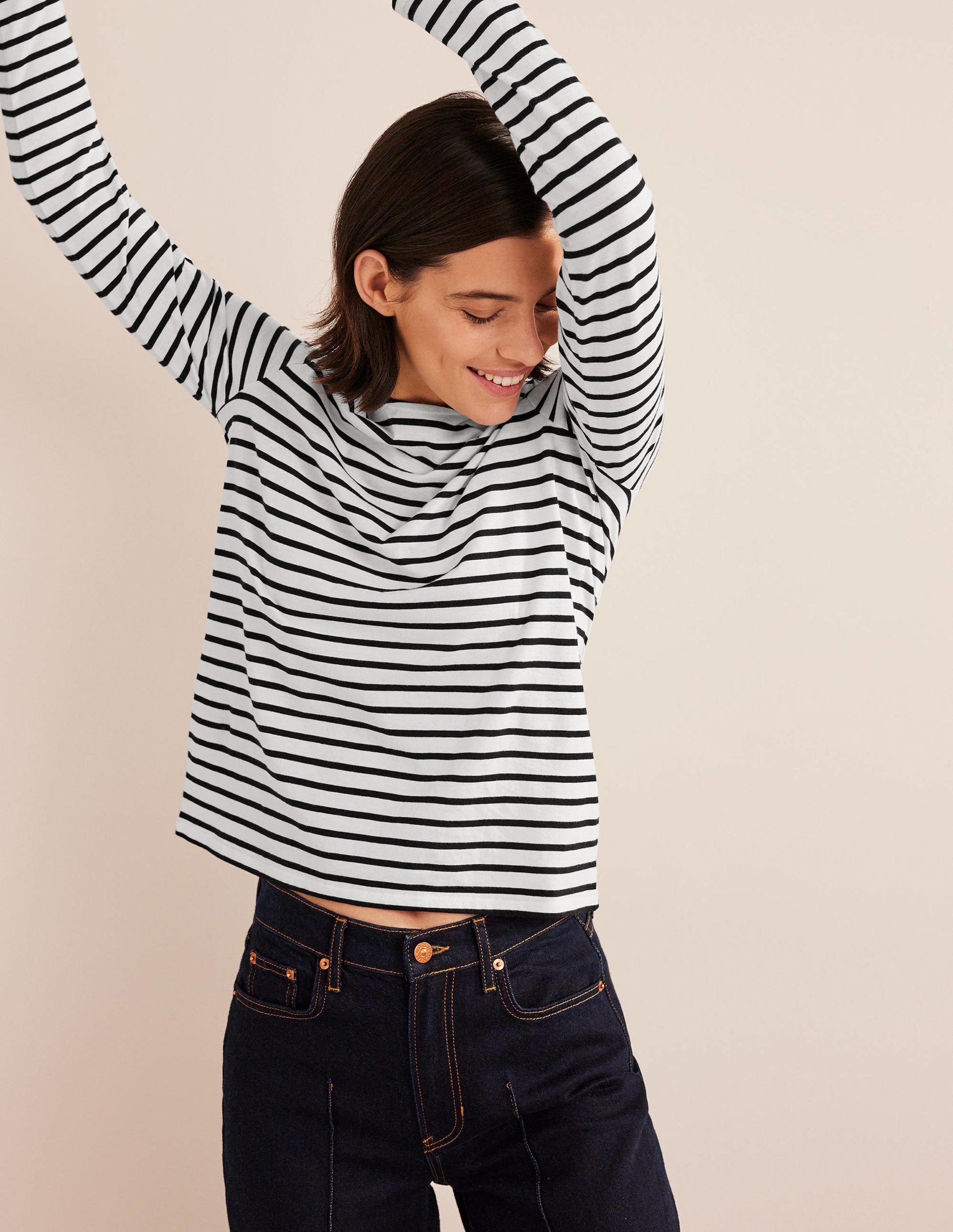 Bea Long Sleeve Breton-Ivory, Black-1