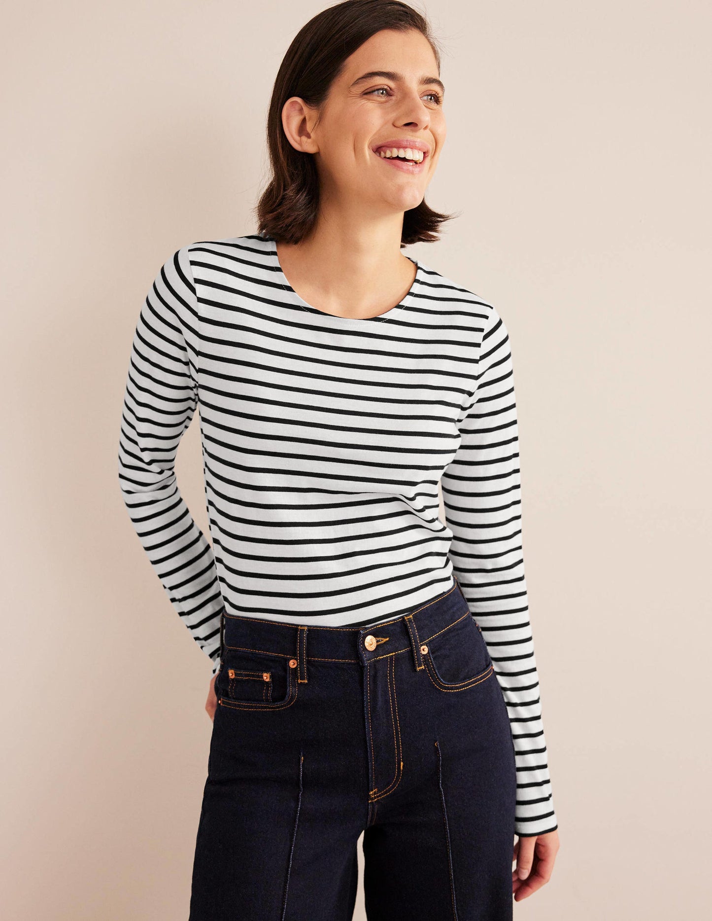 Bea Long Sleeve Breton-Ivory, Black