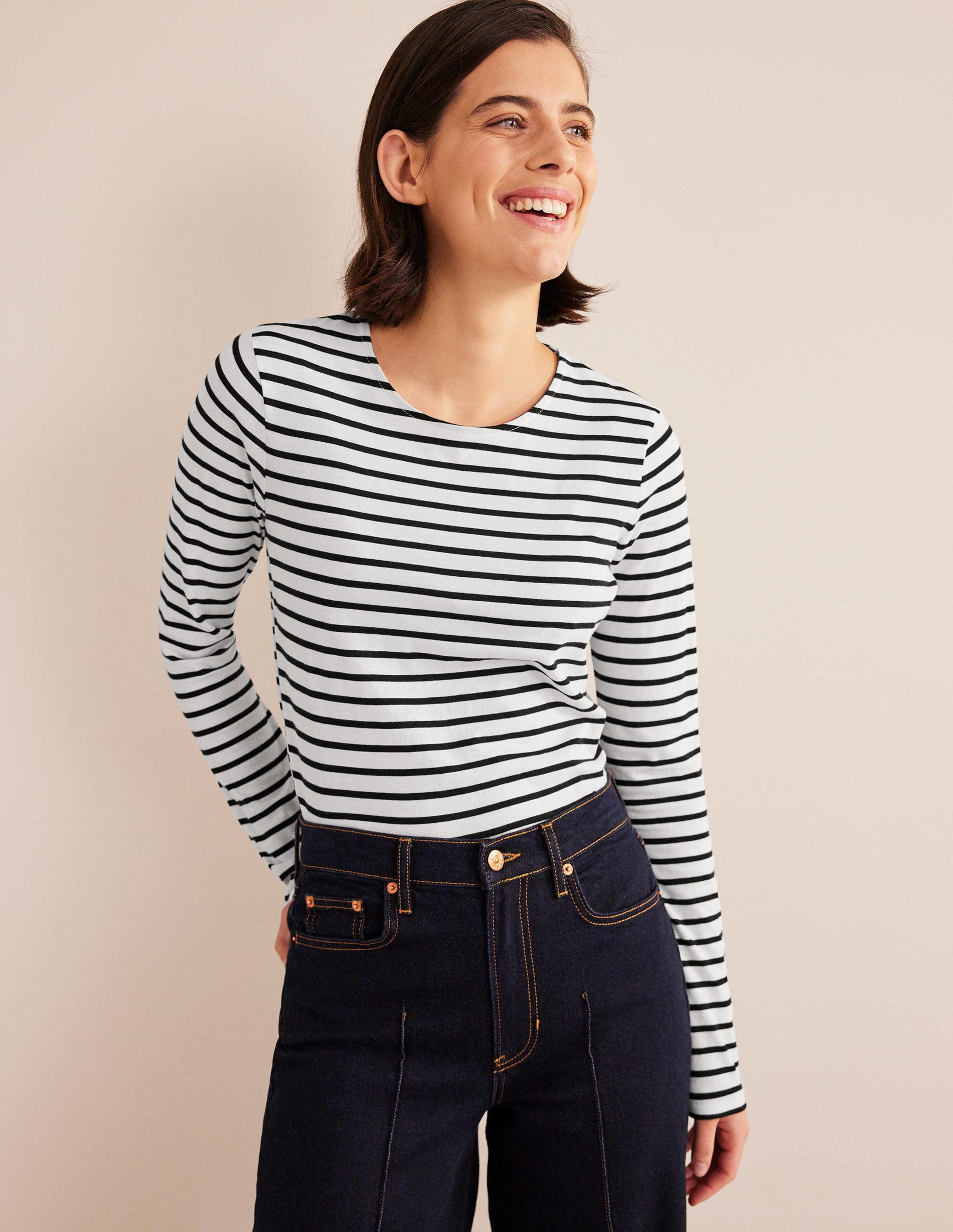 Bea Long Sleeve Breton-Ivory, Black-4