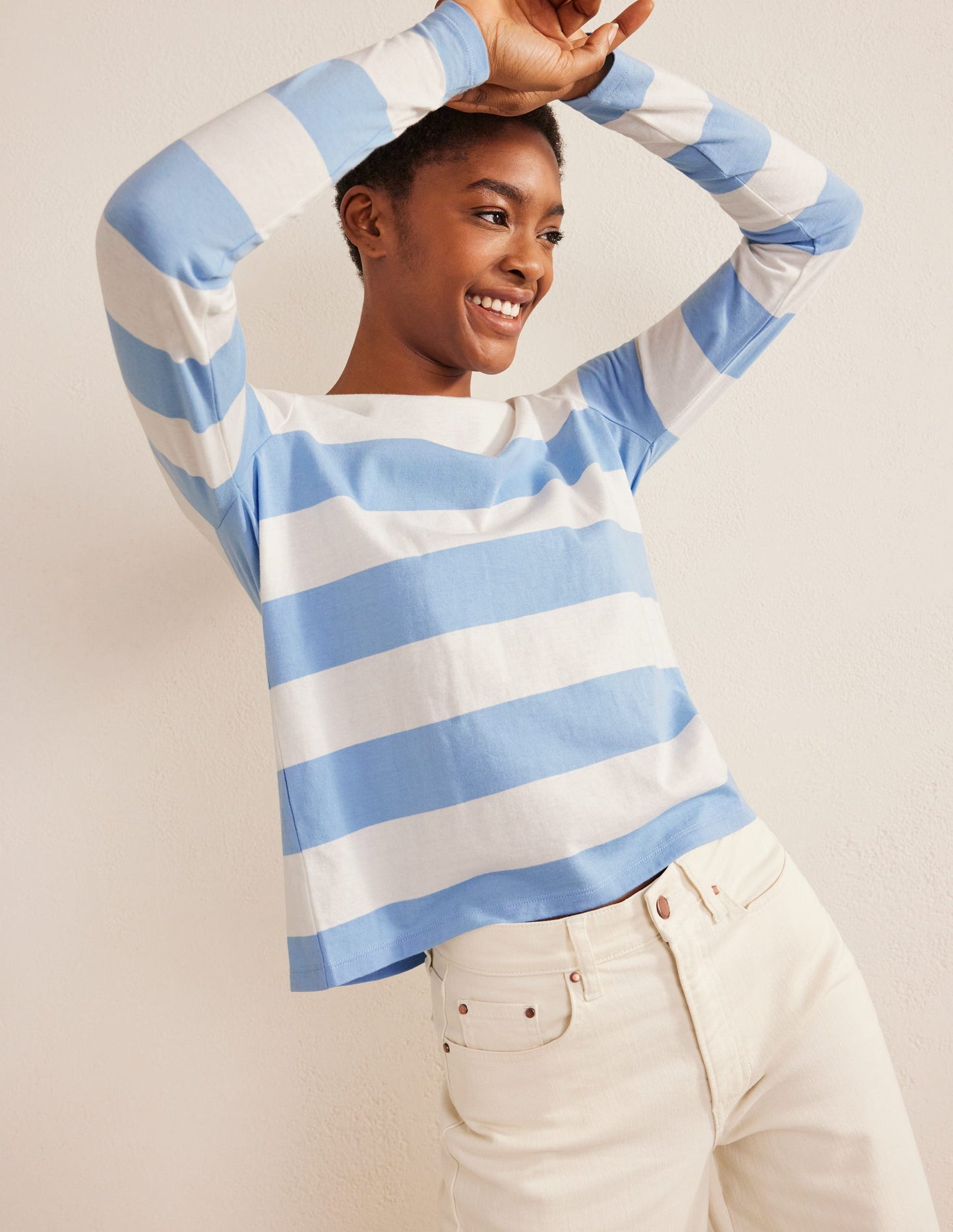 Bea Long Sleeve Breton-Linseed and Ivory Wide Stripe