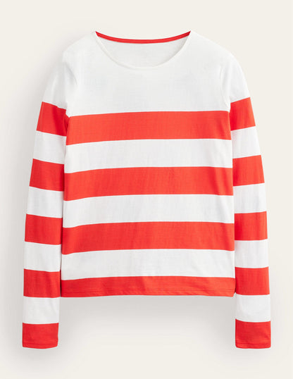 Bea Long Sleeve Breton-Red and Ivory, Wide Stripe-5