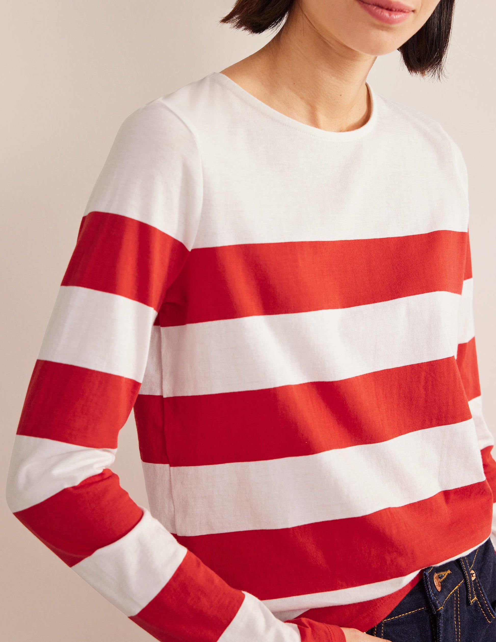 Bea Long Sleeve Breton-Red and Ivory, Wide Stripe-2