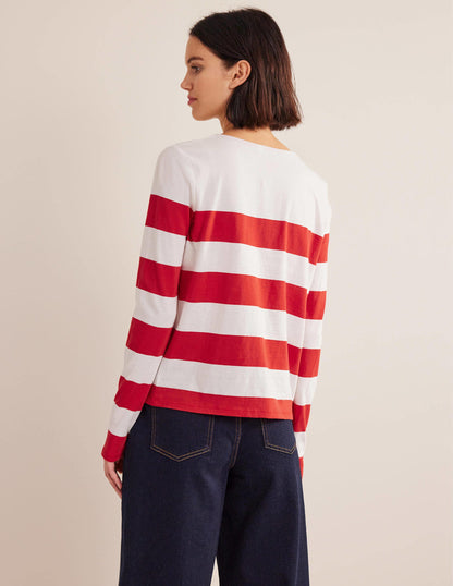 Bea Long Sleeve Breton-Red and Ivory, Wide Stripe-3