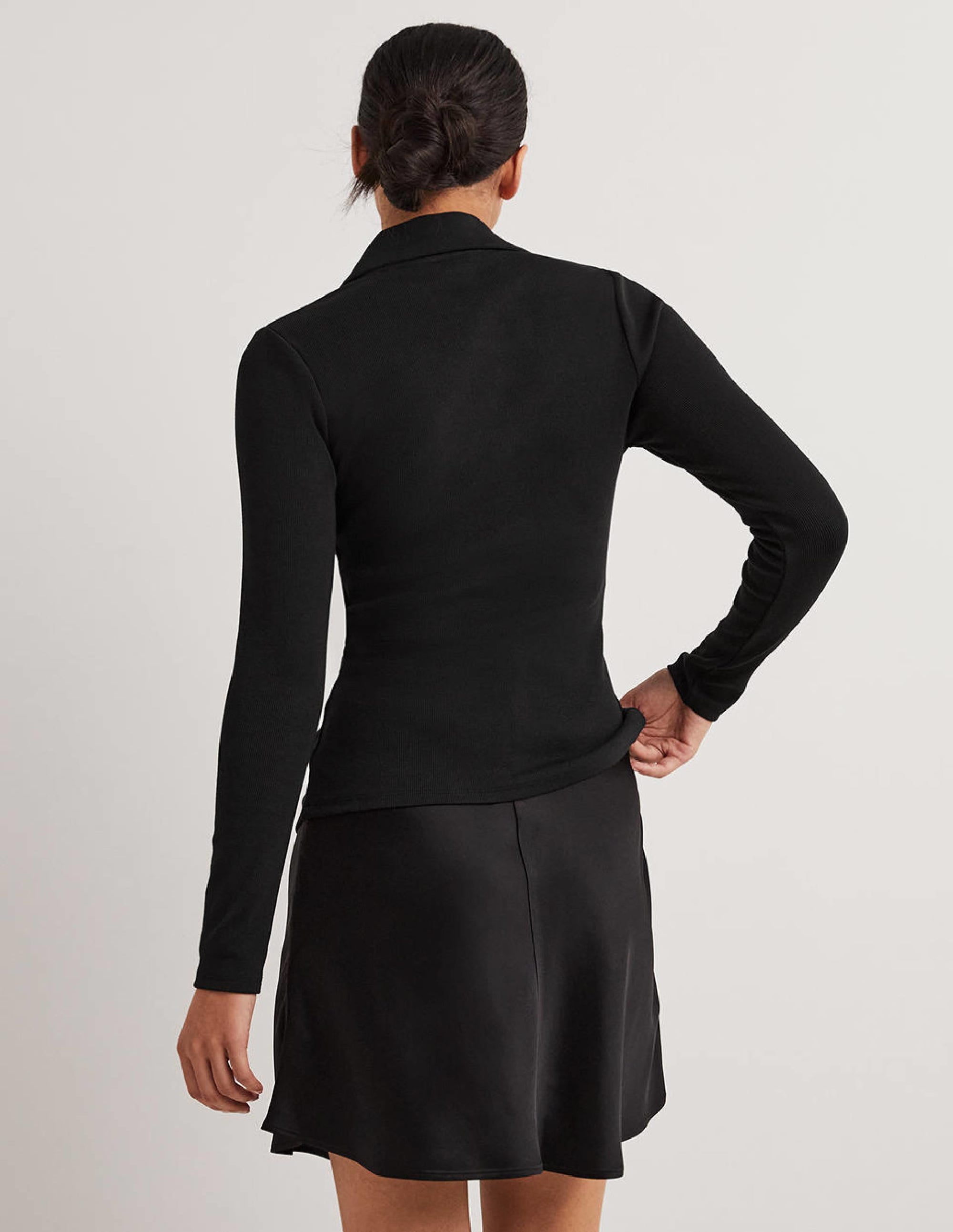 Ruched Front Jersey Shirt-Black - Image 3