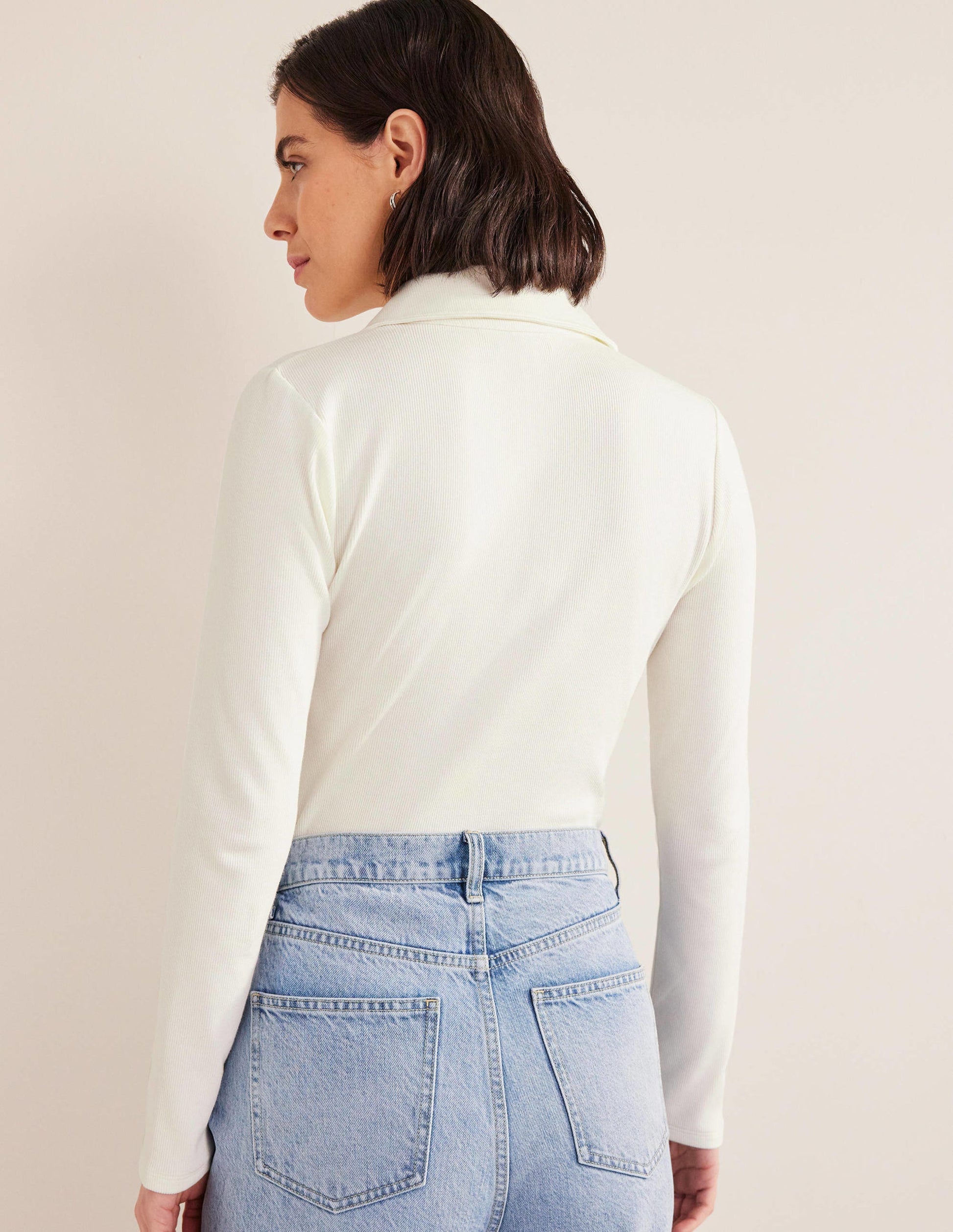 Ruched Front Jersey Shirt-Ivory-3