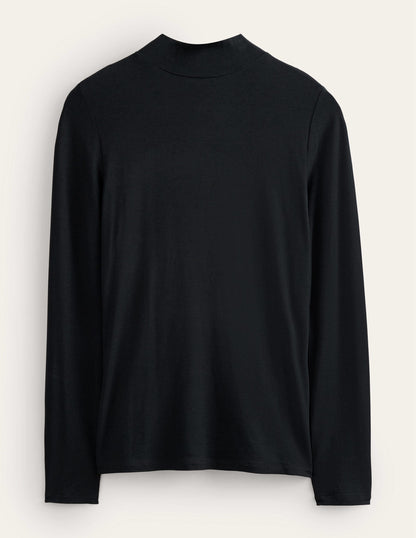 Jersey High Neck Top-Black
