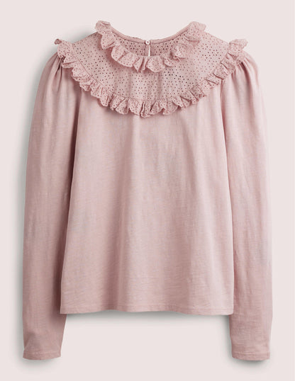 Broderie Yoke Frill Top-Milkshake Pink-5