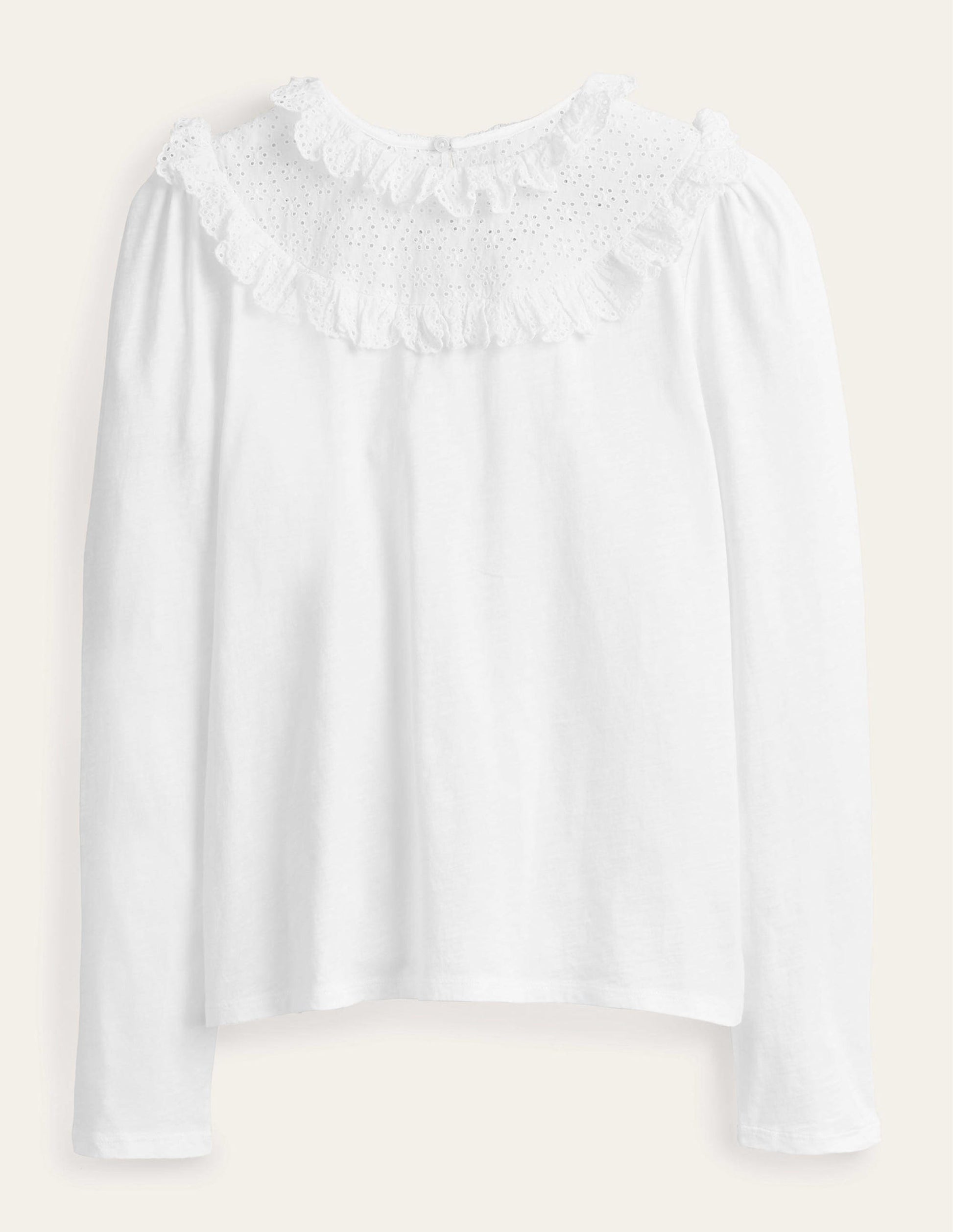 Broderie Yoke Frill Top-White-6