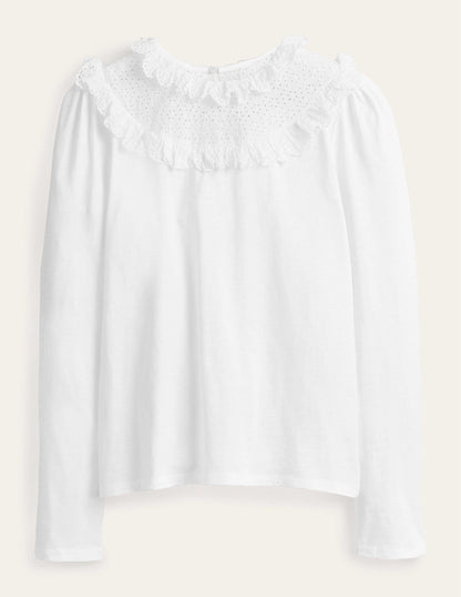 Broderie Yoke Frill Top-White-6