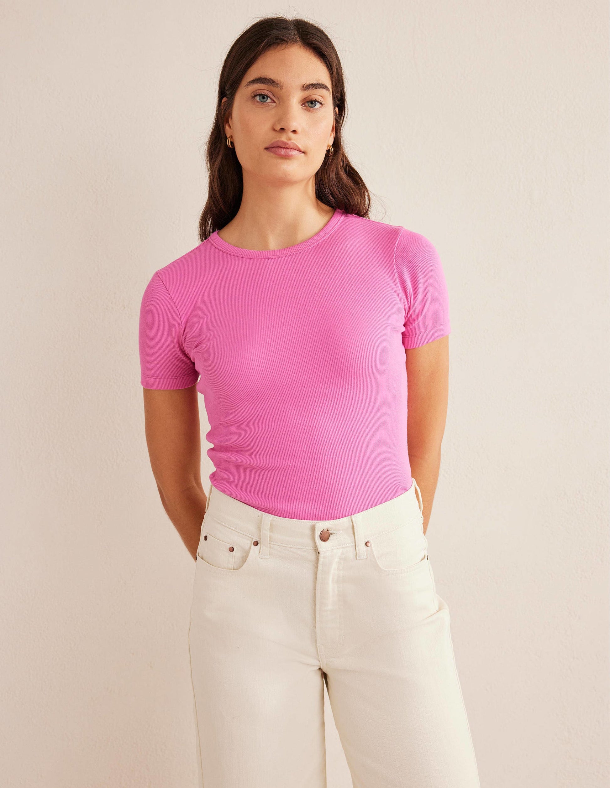 Cotton Ribbed T-Shirt-Plum Blossom-1
