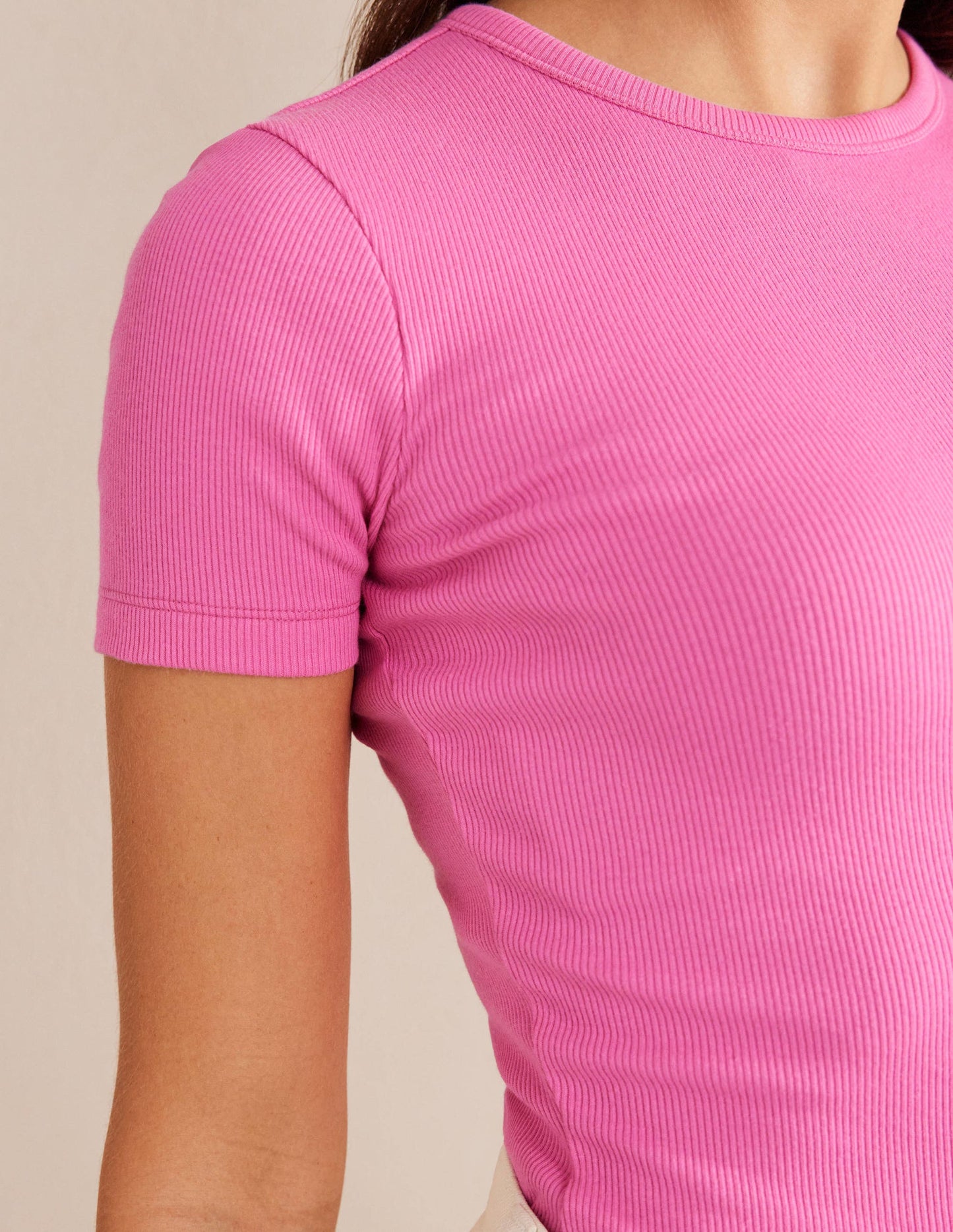 Cotton Ribbed T-Shirt-Plum Blossom