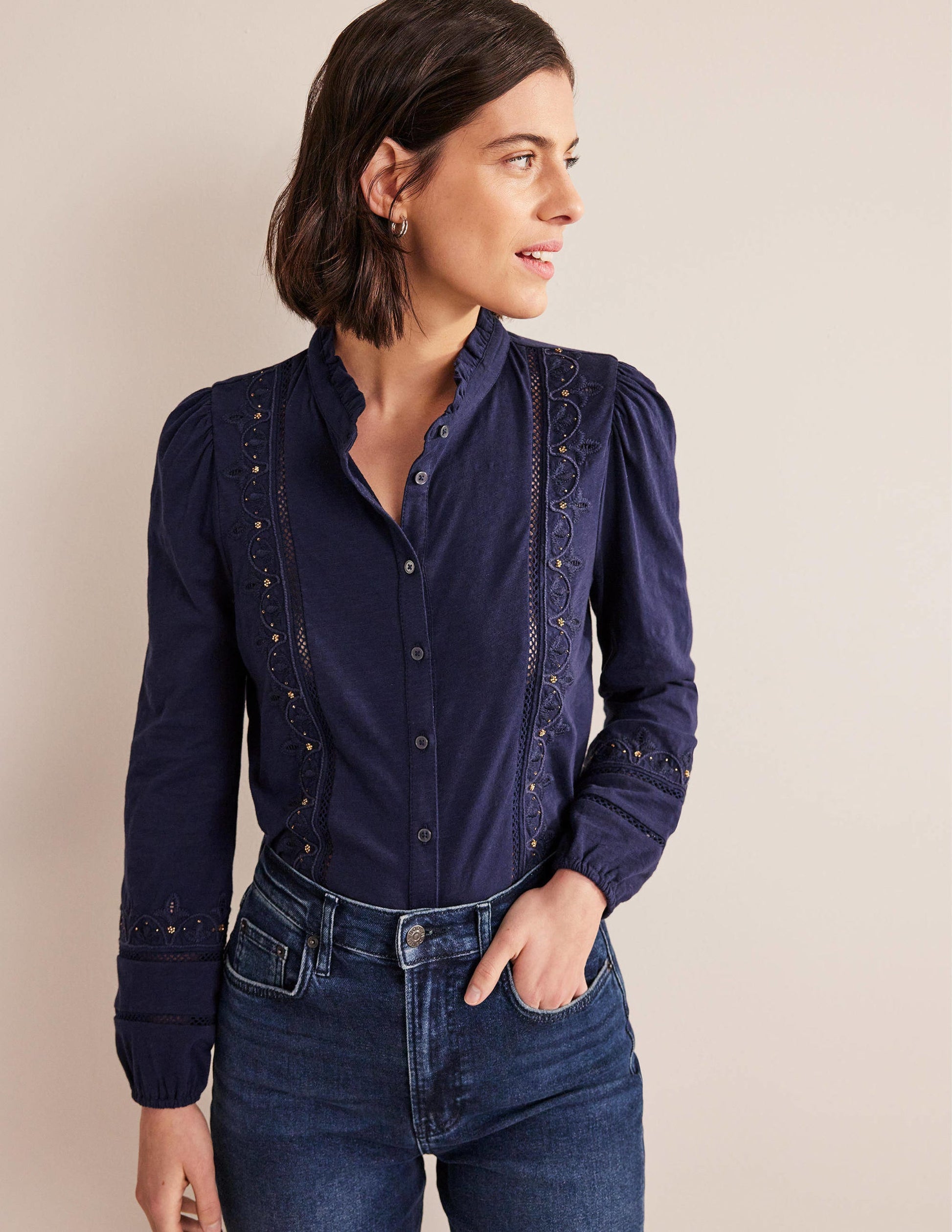 Embroidered Jersey Shirt-Navy-1