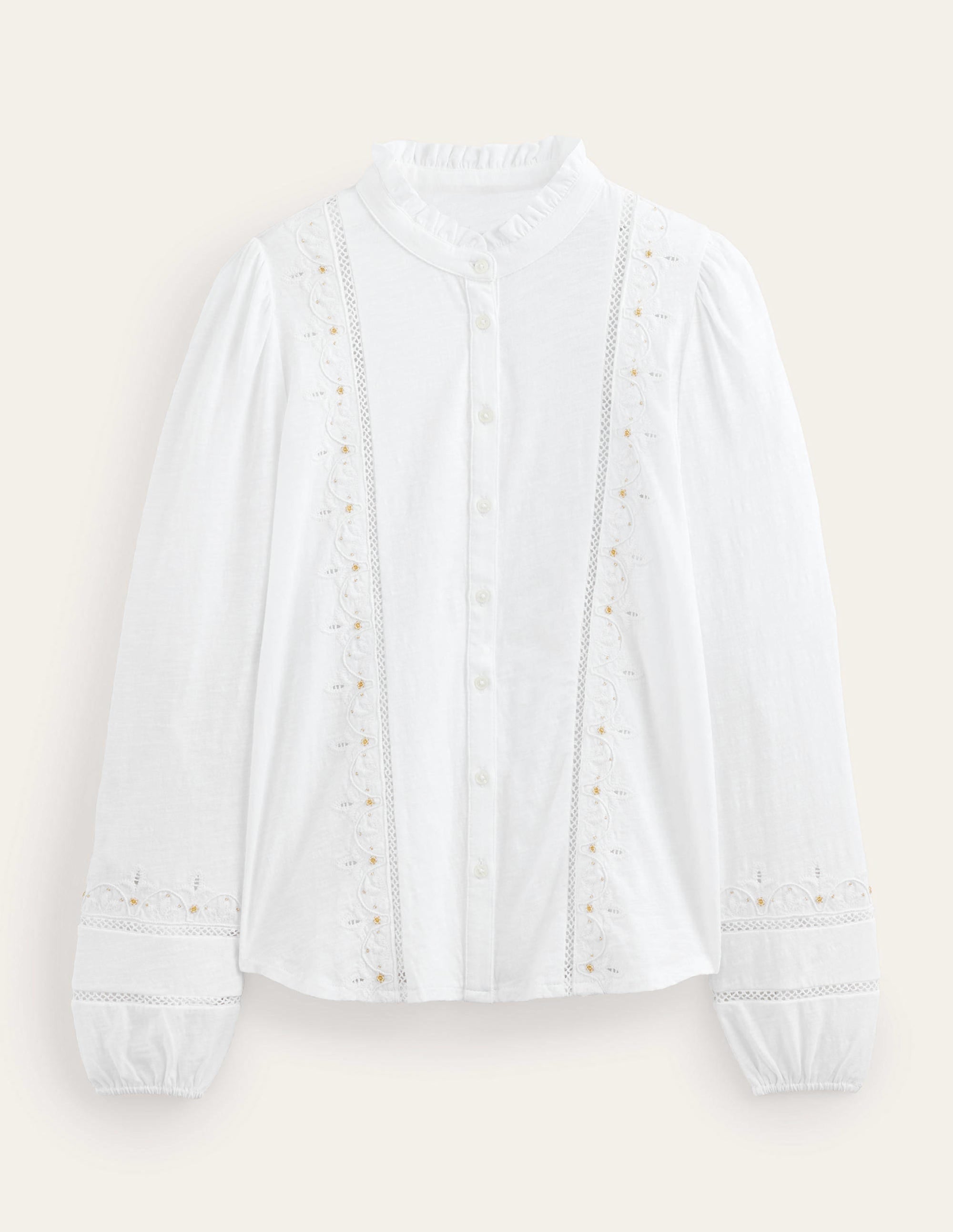 Embroidered Jersey Shirt-White - Image 5