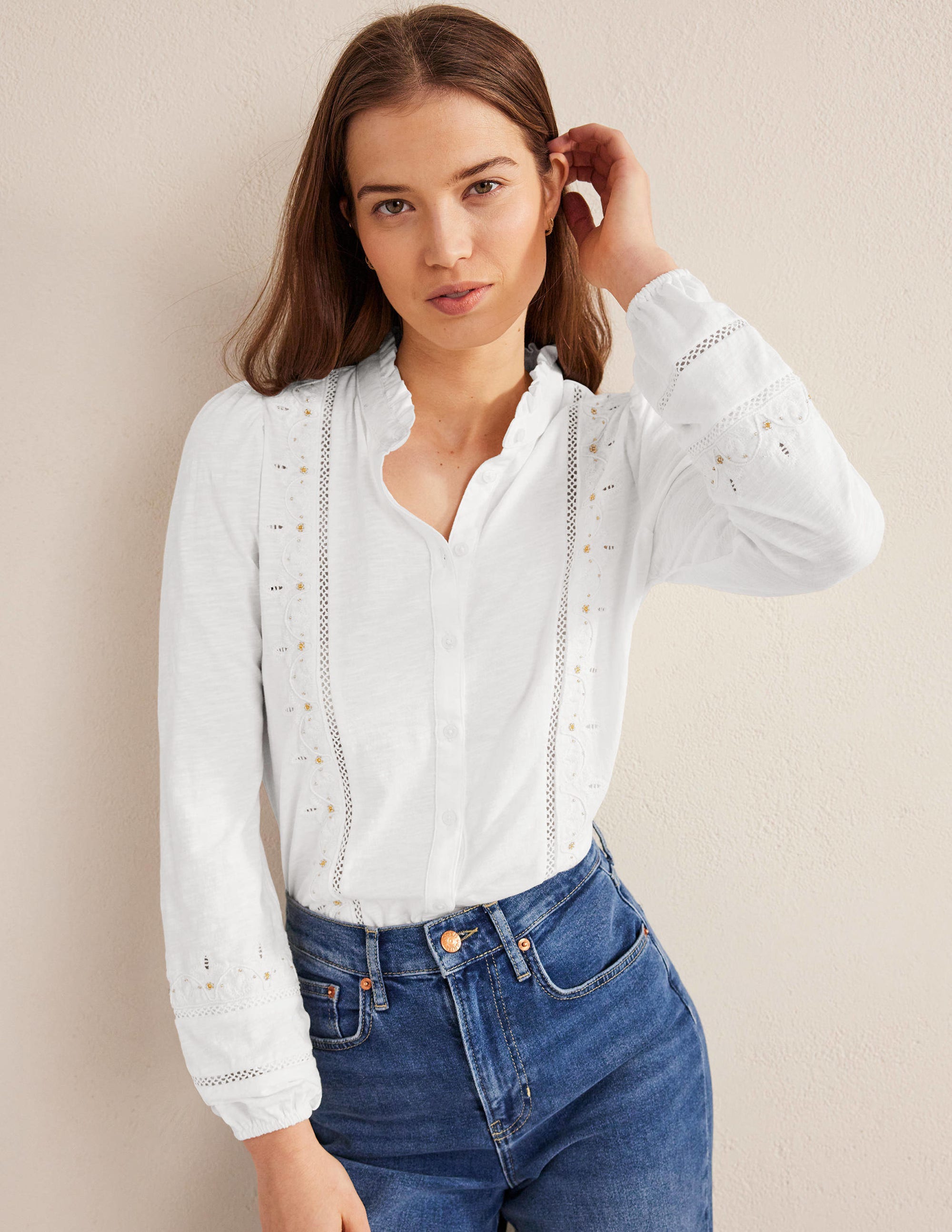 Embroidered Jersey Shirt-White - Image 1