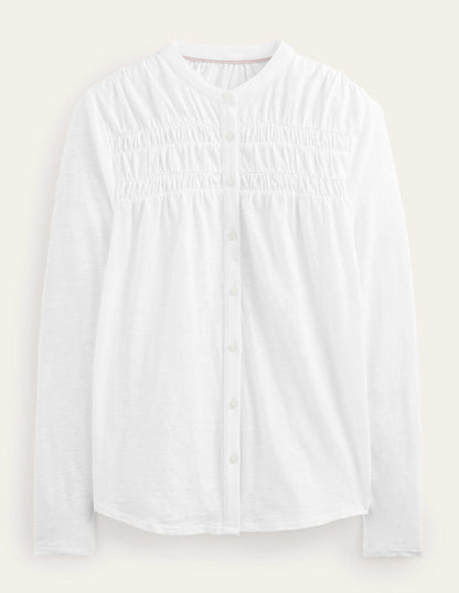 Ruched Yoke Detail Shirt-White-6