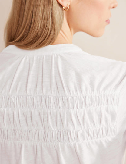 Ruched Yoke Detail Shirt-White-2