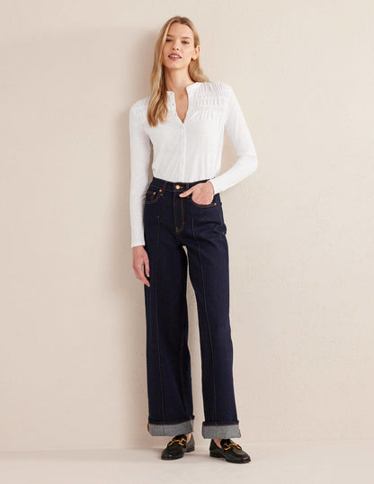 Ruched Yoke Detail Shirt-White-4