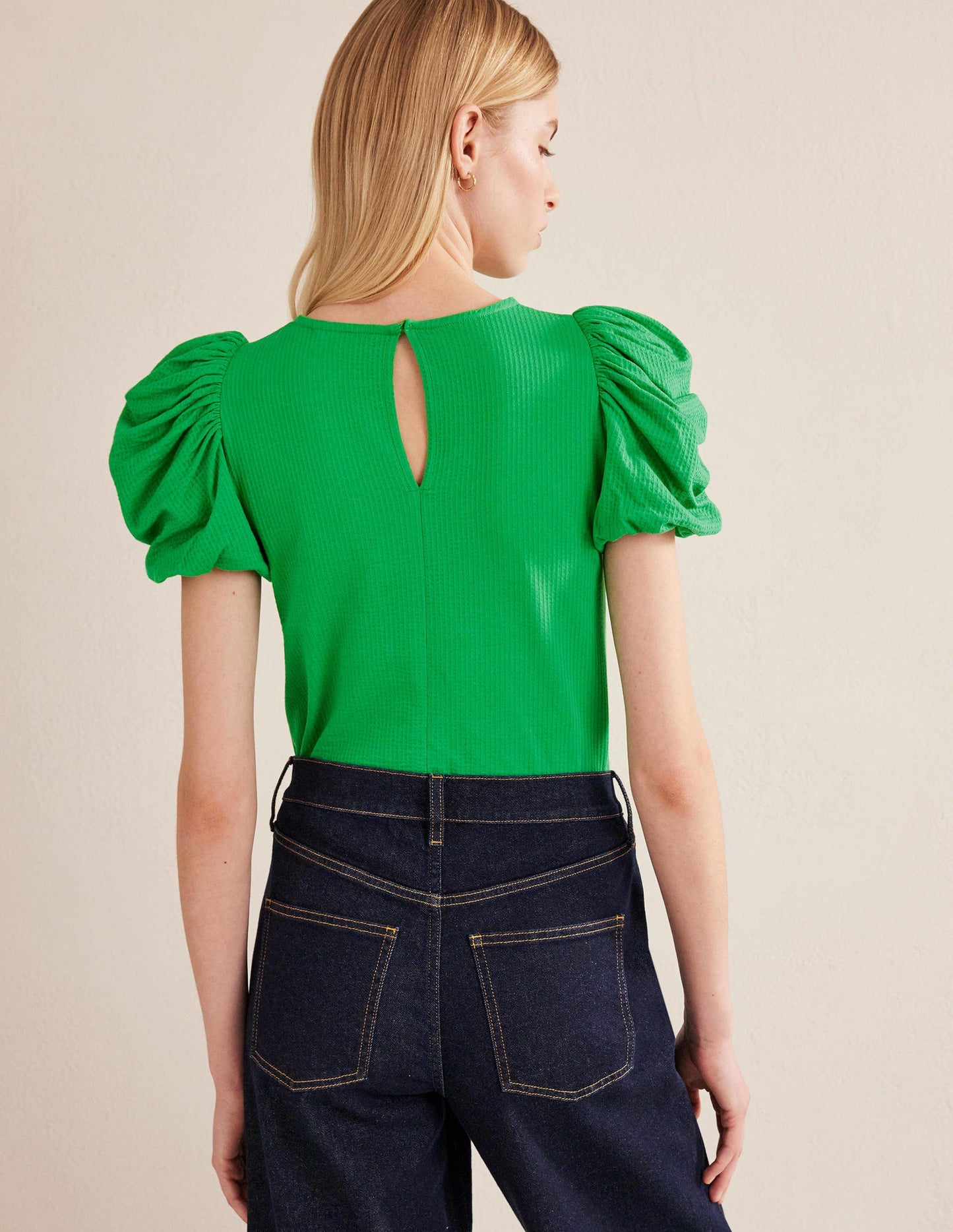 Puff Sleeve Jersey Top-Green Bee