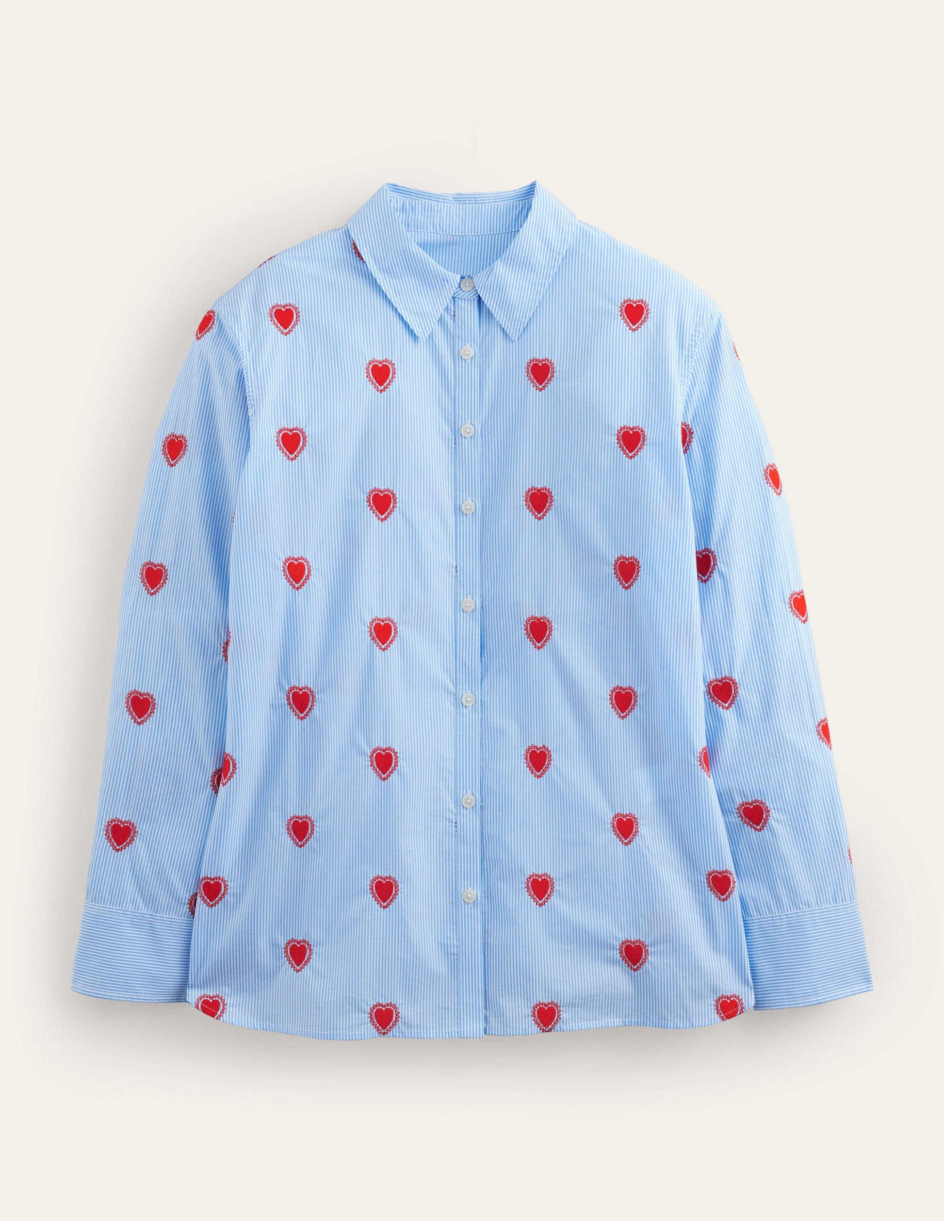 Embroidered Relaxed Shirt-Heart, Ticking Stripe-6
