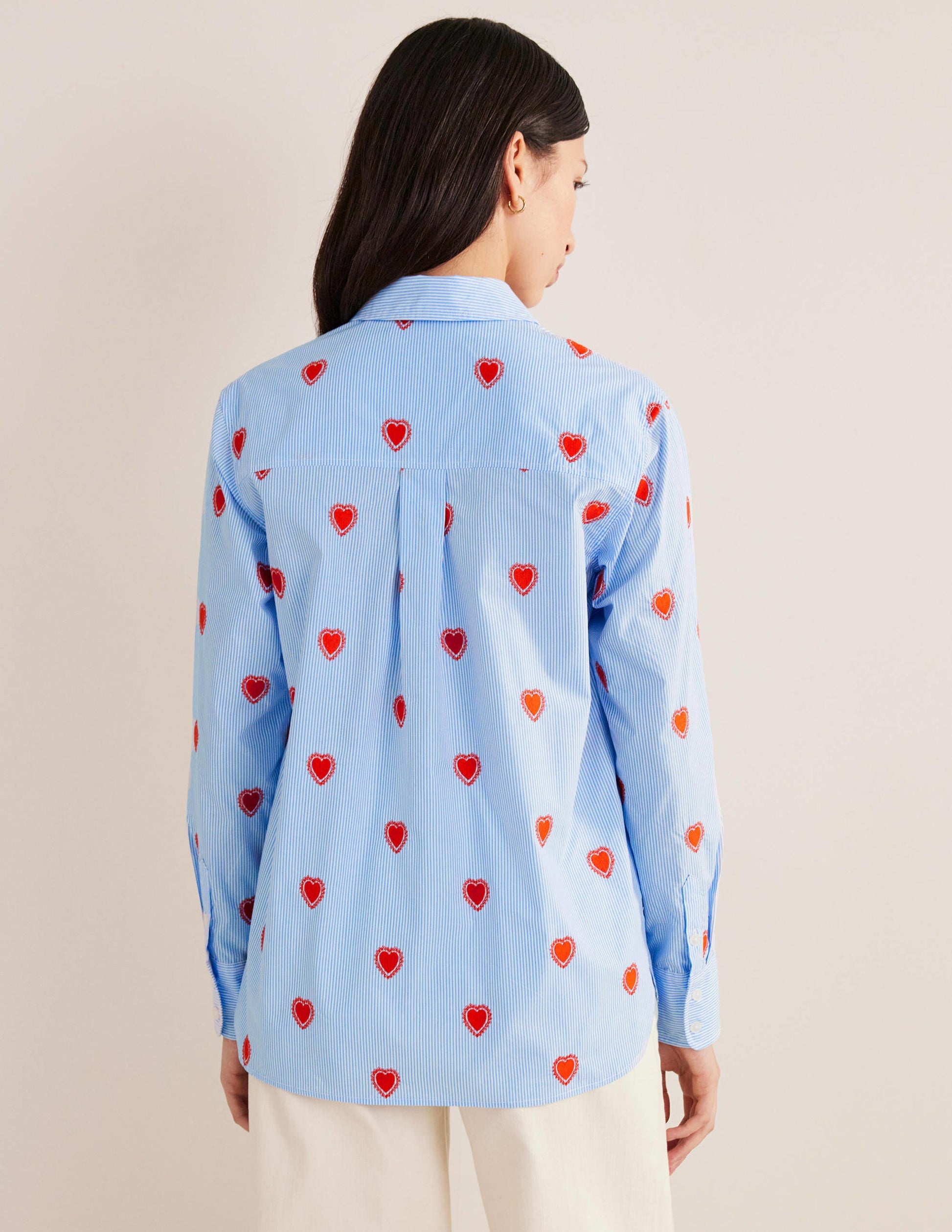 Embroidered Relaxed Shirt-Heart, Ticking Stripe-3