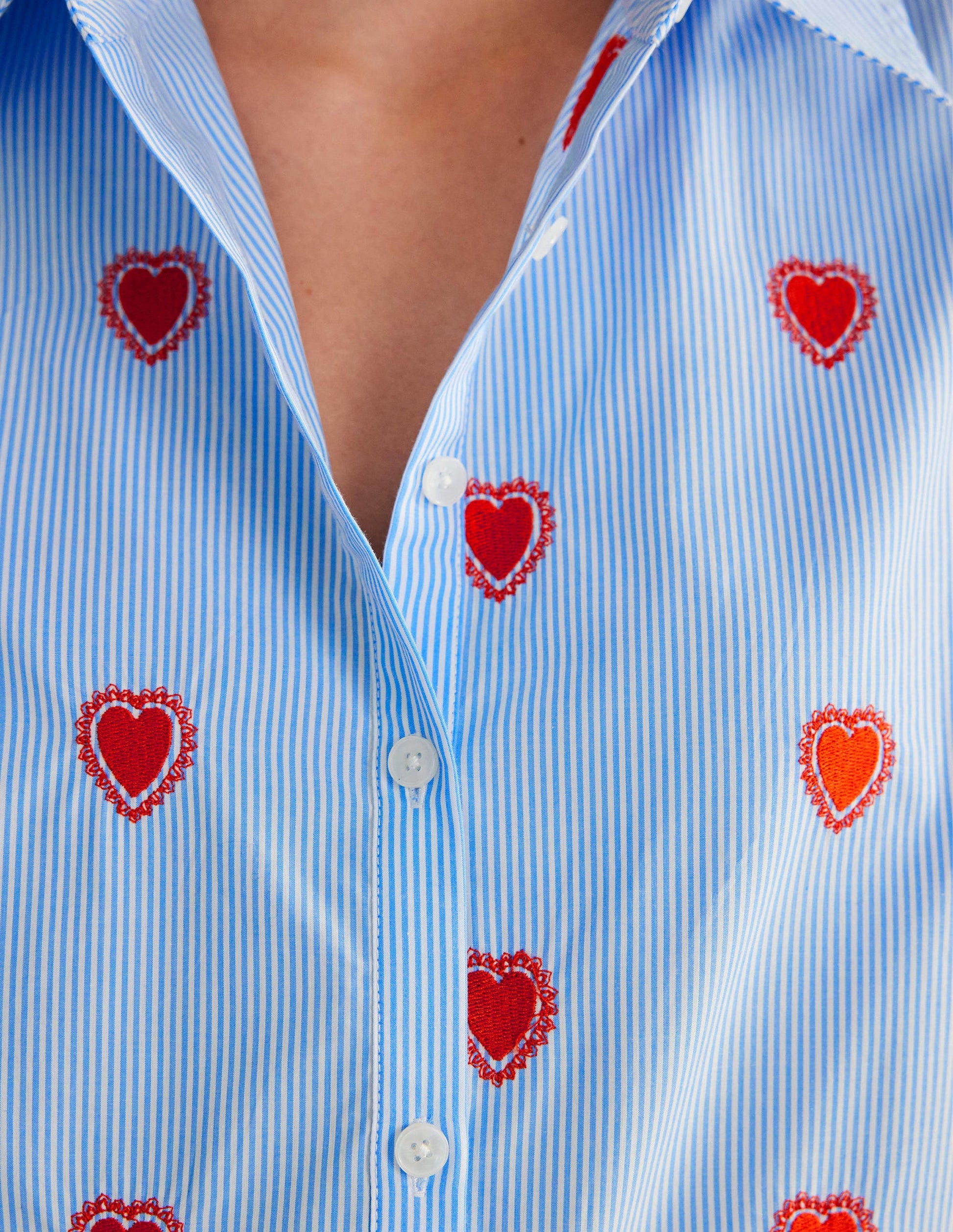 Embroidered Relaxed Shirt-Heart, Ticking Stripe-4
