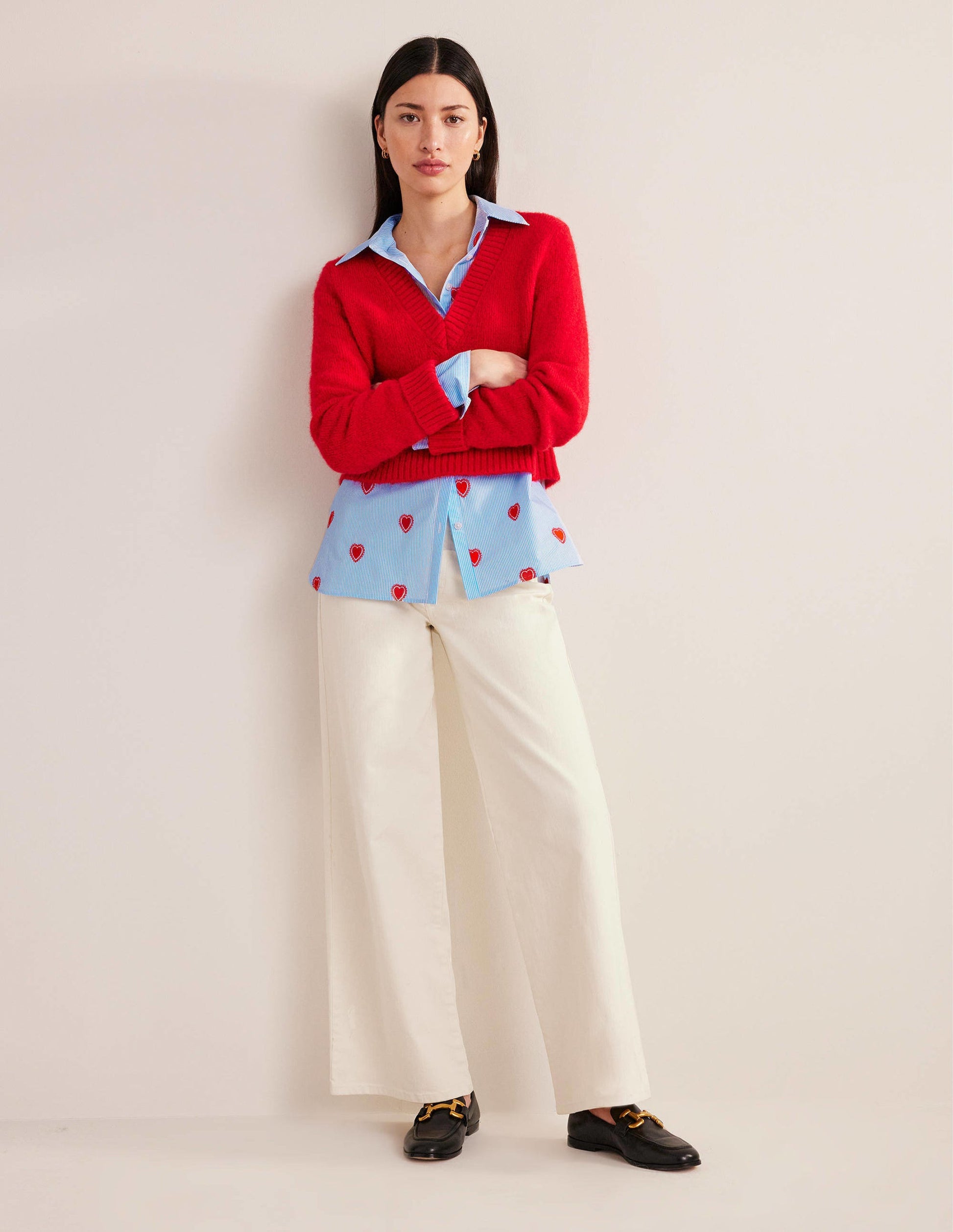 Embroidered Relaxed Shirt-Heart, Ticking Stripe-5