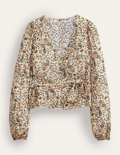 Tie Waist Top-Ivory, Wildflower Paisley-5