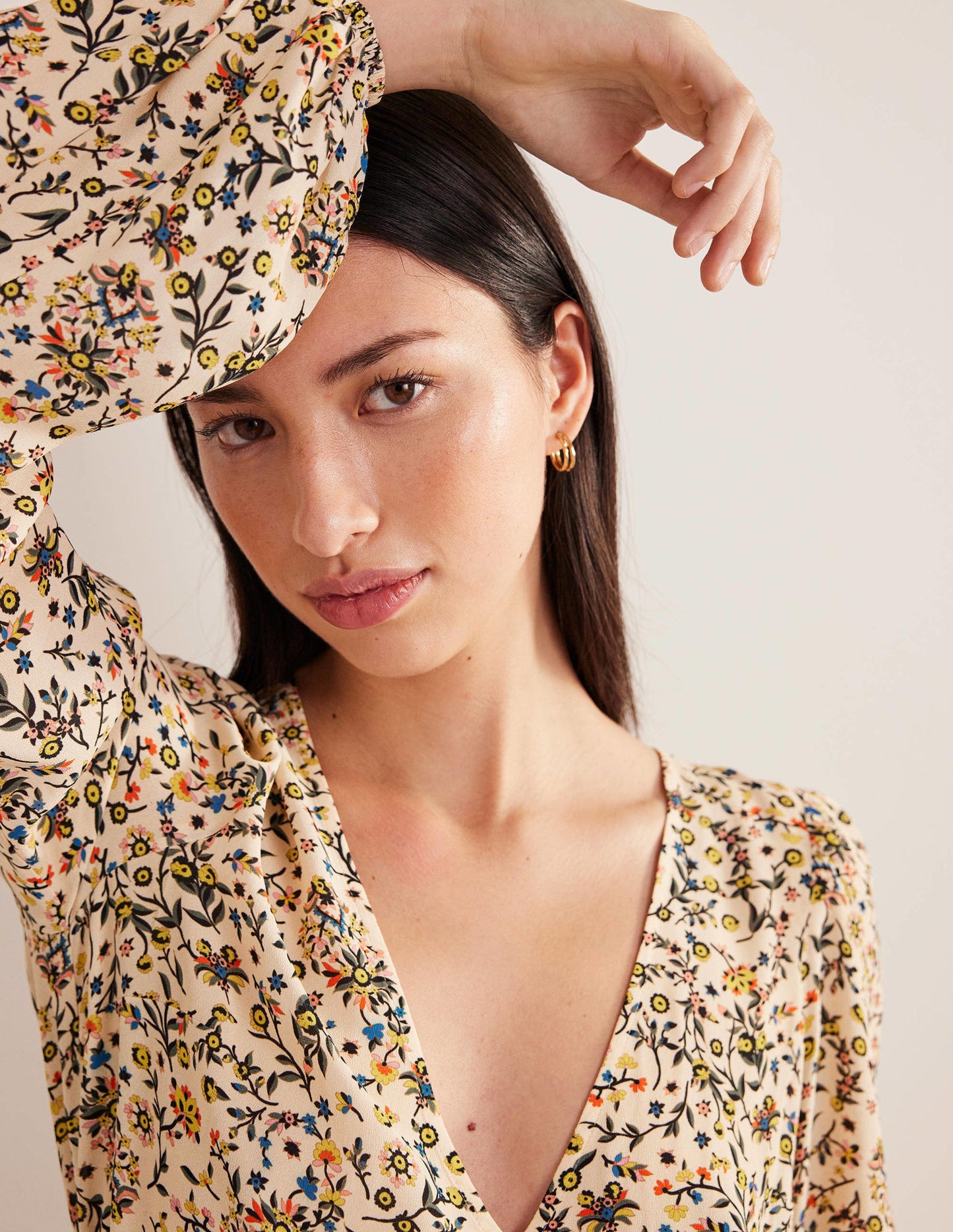 Tie Waist Top-Ivory, Wildflower Paisley