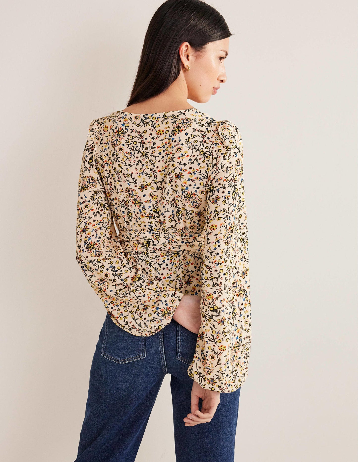 Tie Waist Top-Ivory, Wildflower Paisley