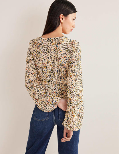 Tie Waist Top-Ivory, Wildflower Paisley-3