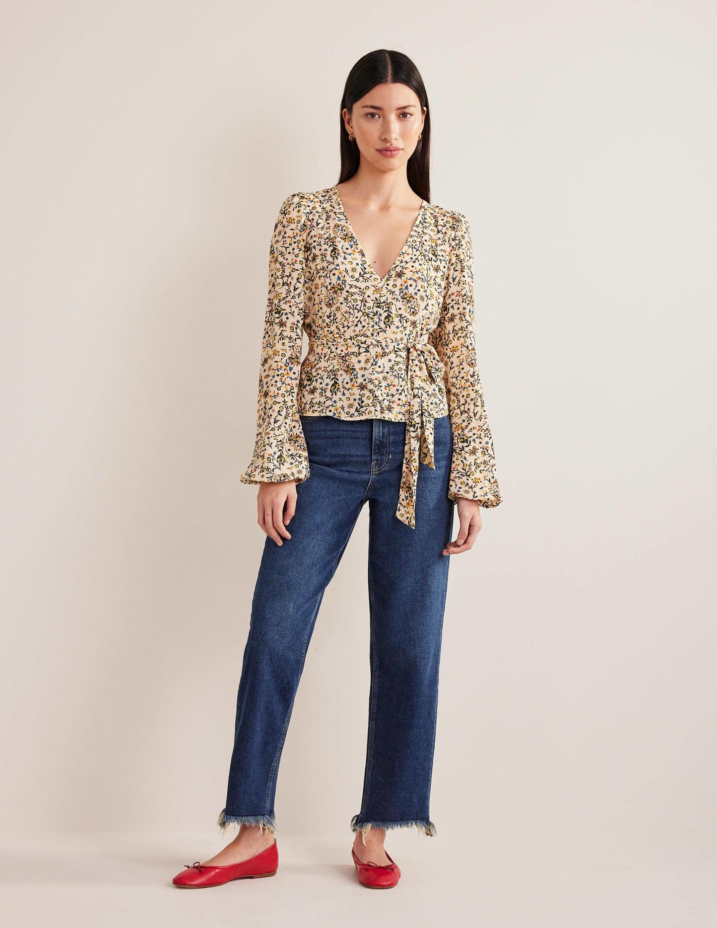 Tie Waist Top-Ivory, Wildflower Paisley